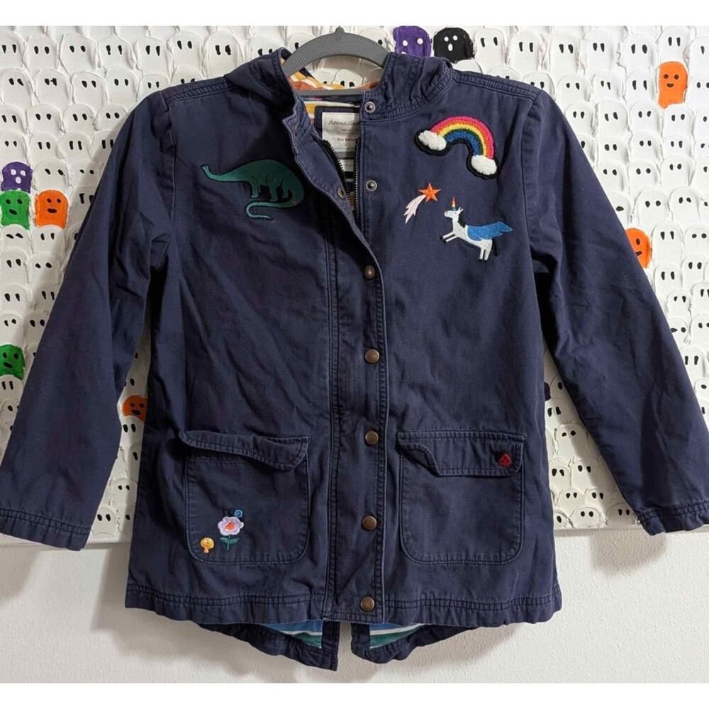 Hanna Anderson Superwashed Canvas Anorak Jersey Lined Appliqué Hooded Jacket